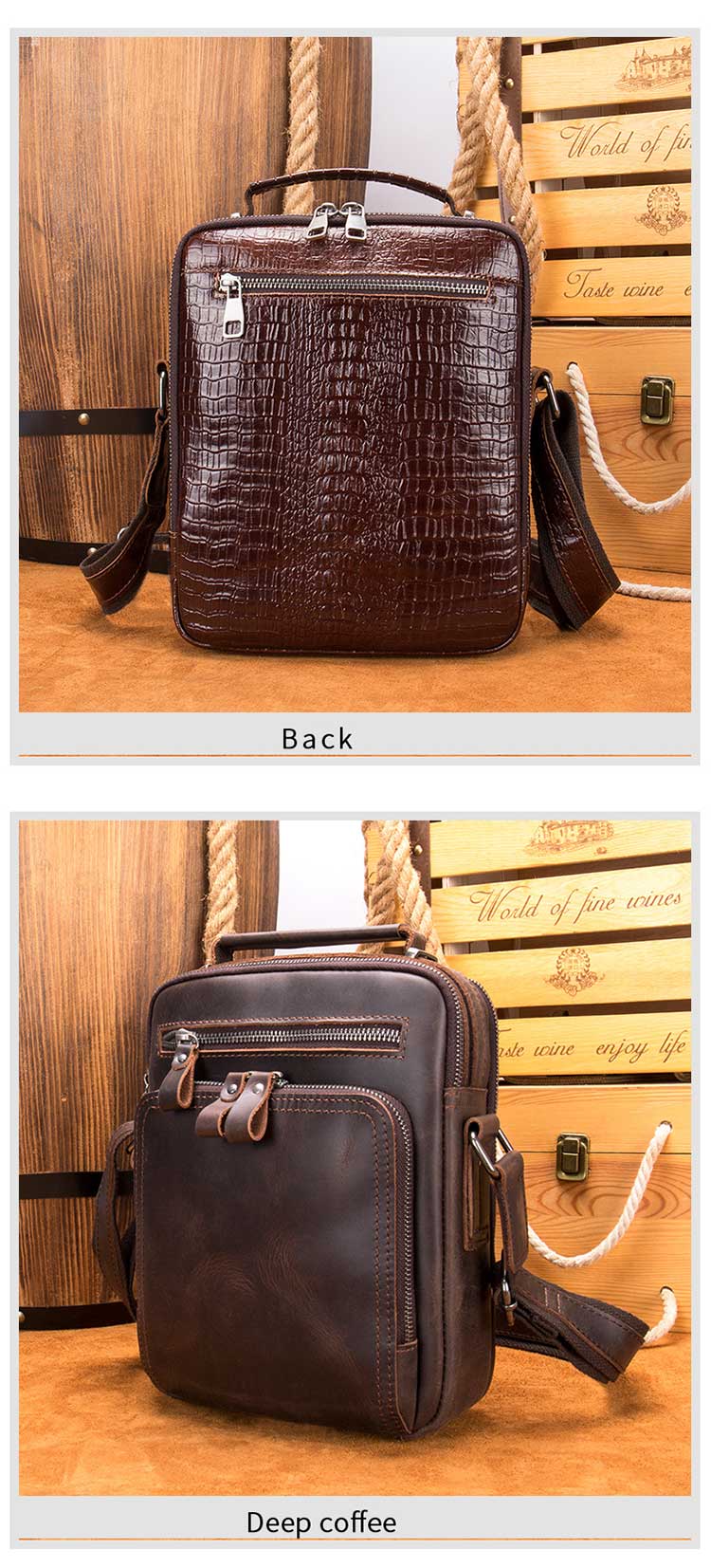 Retro Style Men's Messenger Bag in Brown Cowhide Leather for Chic and Functional Carry