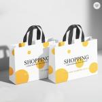 Pantone White Glossy Laminated Paper Bags Thank You Goodie Bags For Business