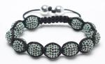 Shamballa Bracelet, Green Crystal Pave Silver Plated Alloy Beads