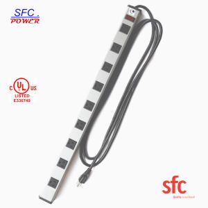 Quality Grounded 9 Outlet Metal Low Profile Plug Power Strip With Long Extension Cord wholesale