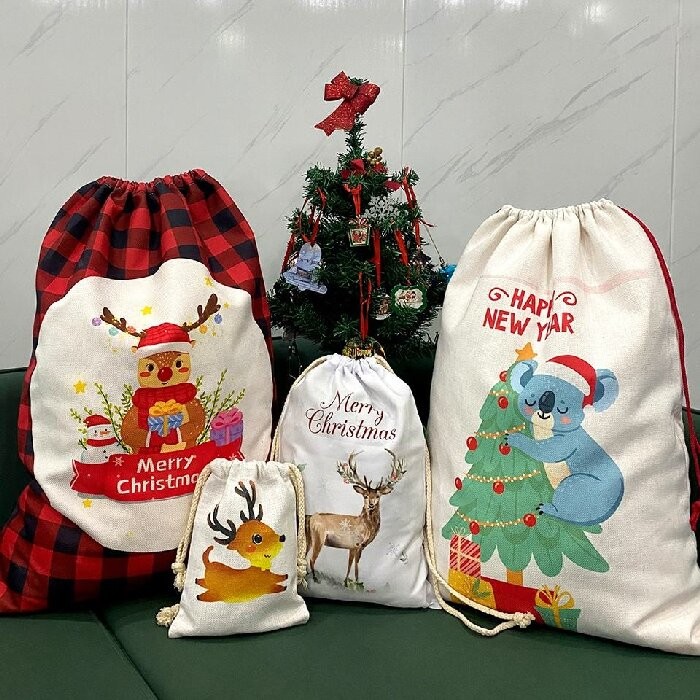 DIY Custom Blank Linen Christmas Drawstring Bags For Sublimation Printing