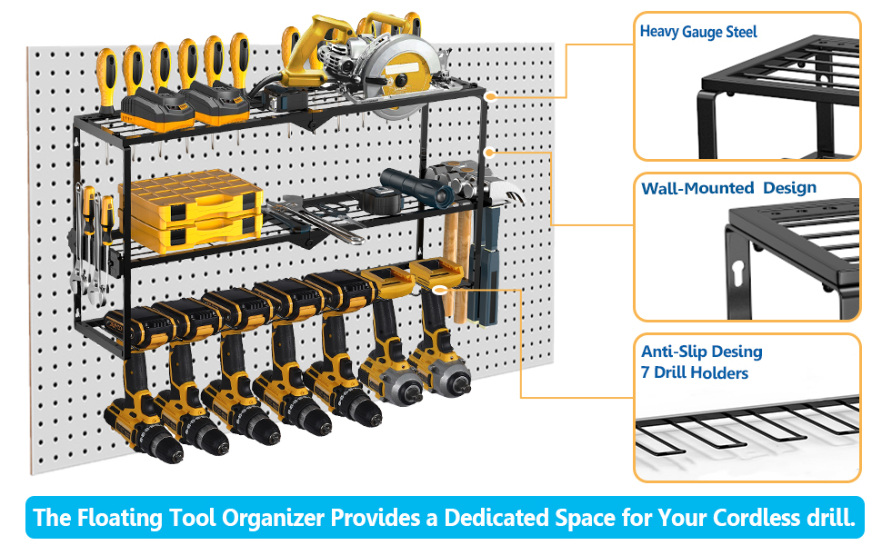 Pegboard Power Tool Organizer Carbon Steel Wall Mount Garage Storage Screwdriver Rack