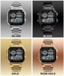 45mm Stainless Steel Led Watch Waterproof OEM Goldtone Multi Functional