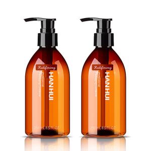 Quality 250ML 30%PCR Amber Plastic Shampoo Bottles With Black Pump Lotion Top wholesale