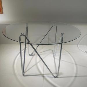 Quality 121cm Luxury Fashionable Glass Metal Dining Table And Upholstered Metal Chair wholesale