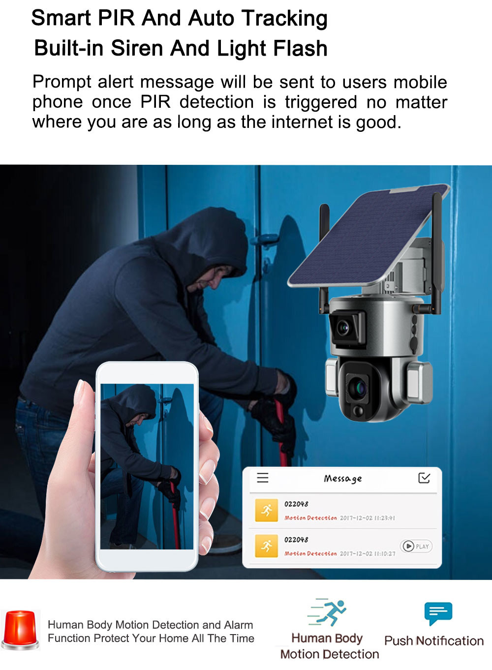 WiFi 4K Solar Floodlight Camera 10X Optical Zoom Dual Lens Linkage