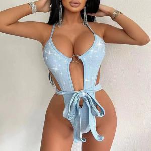 Quality Solid Color Ladies One Piece Swimsuit Sexy Female Lace Up Bikini Tight Backless Durable wholesale