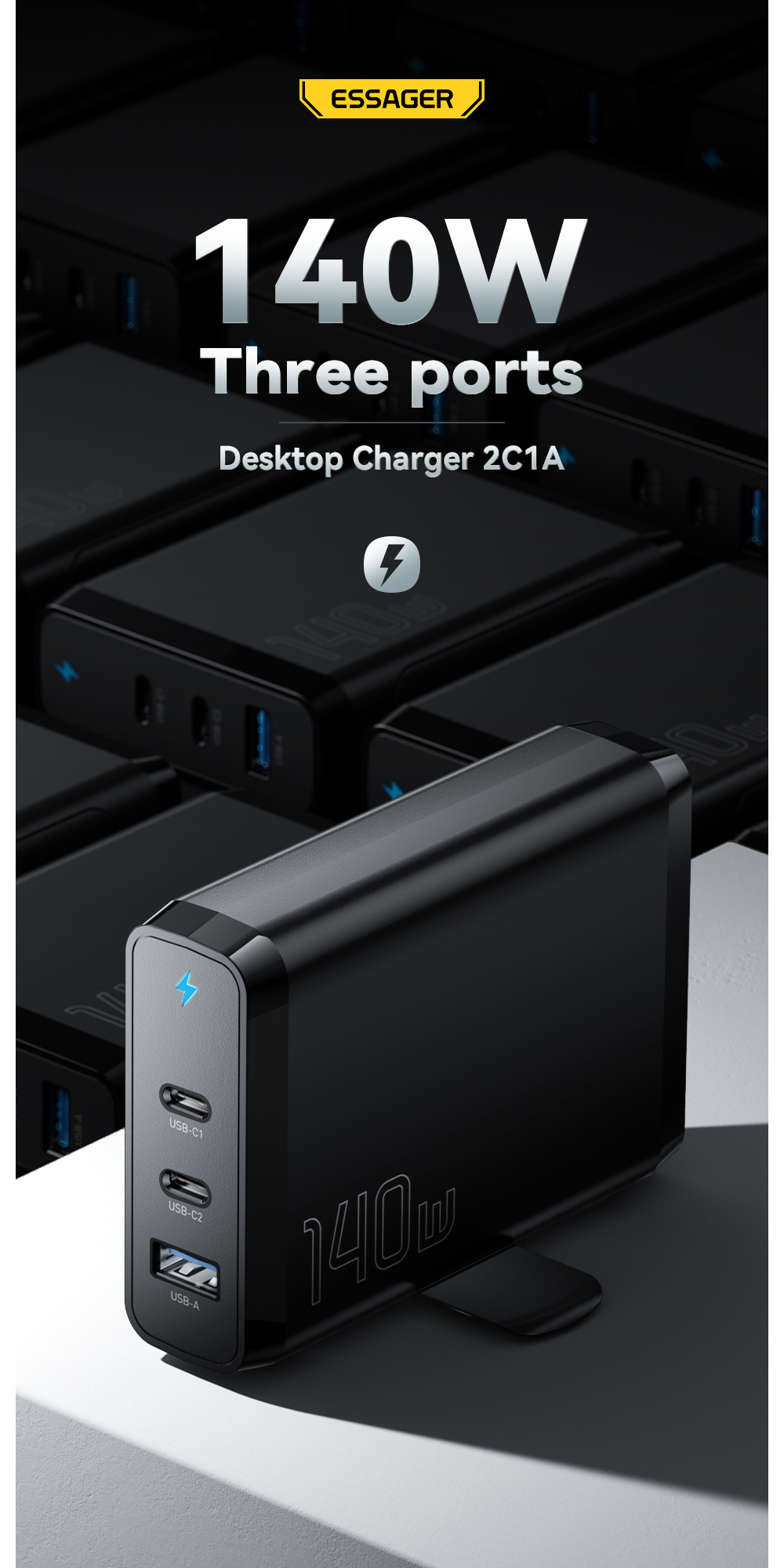 Dual USB Ports Travel Type C Desktop GaN Chargers 140w Quick Charging Phone Accessories