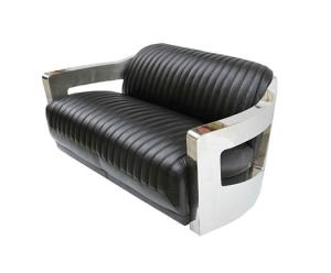 Quality Stainless Steel Arm Top Grain Genuine Leather Aviation Sofa Three Seaters wholesale