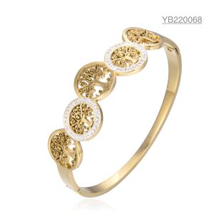 Quality Stainless Steel 18k Gold Plated Jewelry Enamel Tree Of Life Bangle wholesale