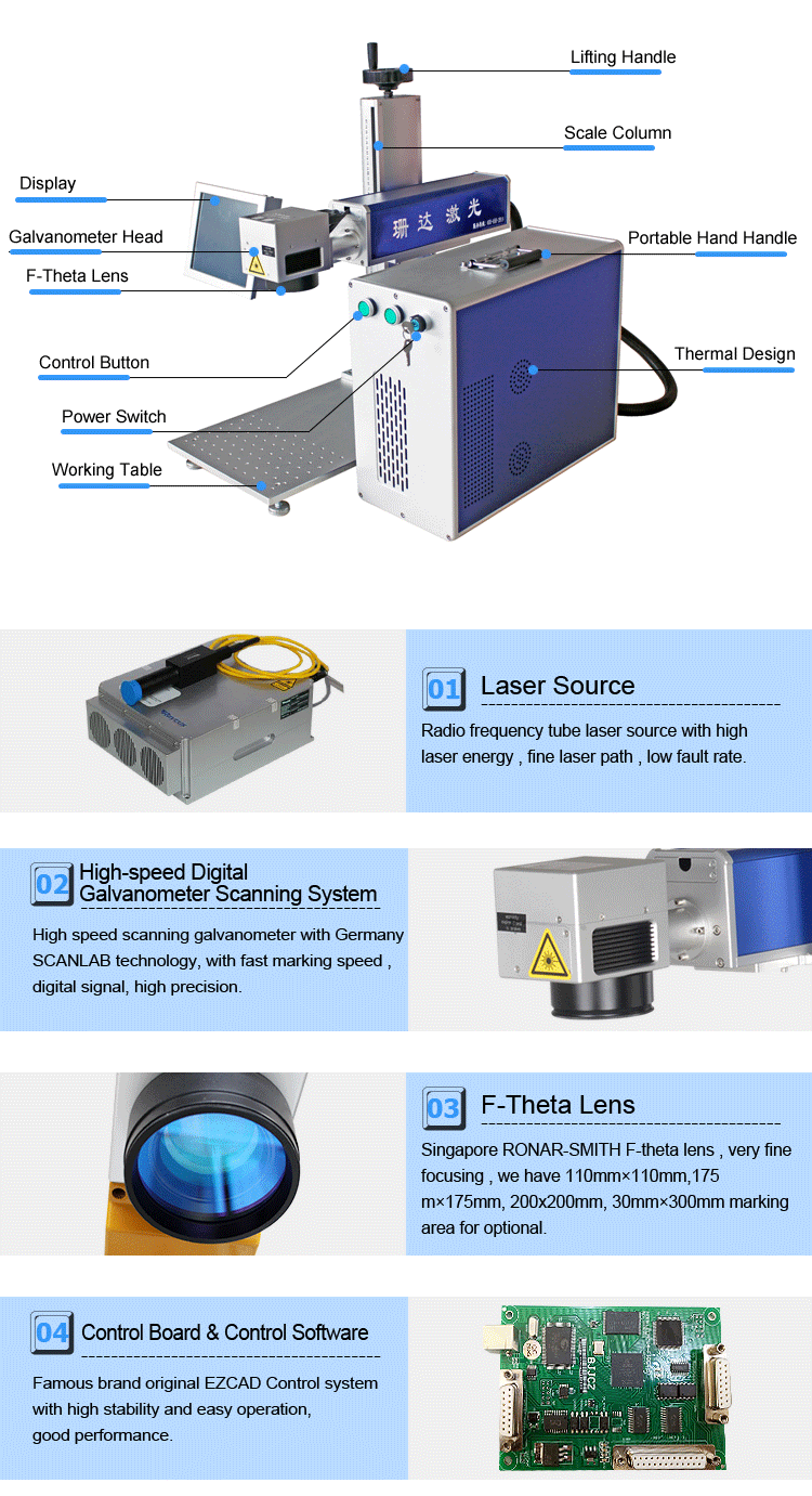 10w 20w 30w 50w Metal Fiber Laser Marking Machine 0.01mm Working Accuracy