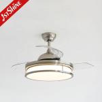 Retractable Blades LED Ceiling Fan 42 Inches in Satin Nickel for Home Hotel