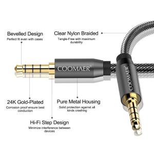 Quality 3.5 jack audio cable 3.5mmAUX cable cable car auxiliary line 4 pole connectable microphone for headphones mobile phone wholesale