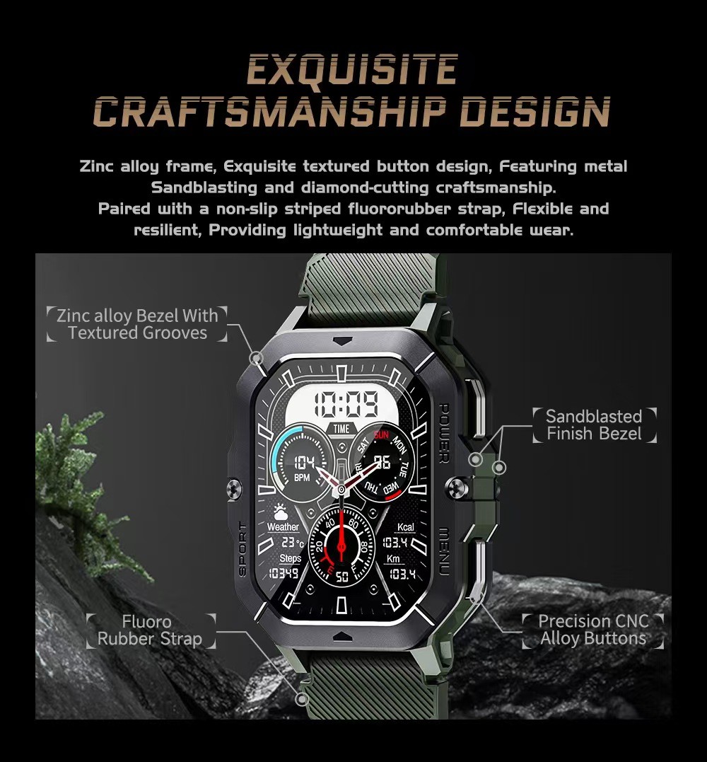 C28 Men Sports Smart Watch 2.02inch Large Memory 410mAh Battery 1ATM Waterproof