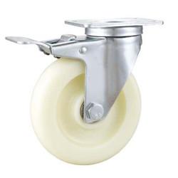 Quality medium duty 5&quot; swivel white PP caster with total brake, Rueda, 125x32mm pure white nylon castor, wholesale