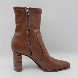 Quality Round Head Womens Leather Dress Boots Brown With YKK Metal Toe Zipper wholesale