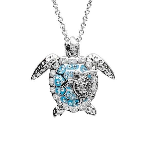 Green Sea Turtle Necklace Silver Chain Jewelry with Rhinestone Pendant For Casual Formal Attire Sea Life Necklace