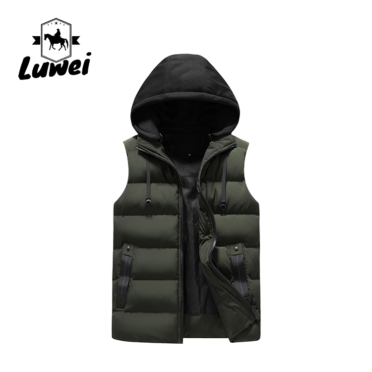 Luxury Custom High Quality Sleeveless Detachable Hat Cargo Mens Wear Outdoor Winter Utility Vest Waistcoat