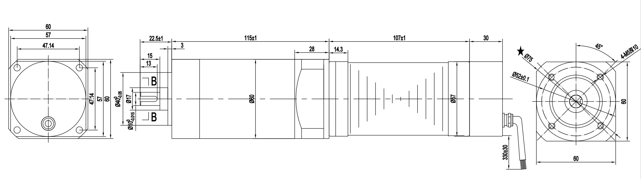 57mm Bldc Motor With Planetary Gearbox 38N.M 125:1 Reduction Ratio 24V 30RPM