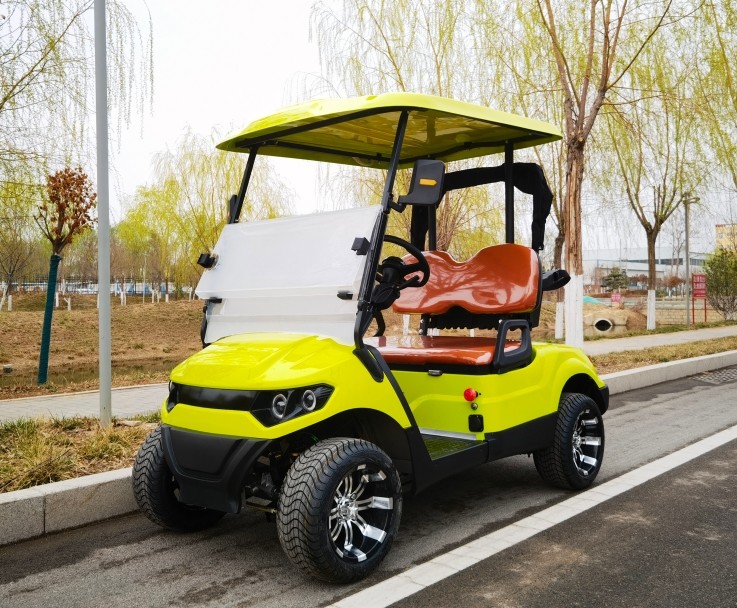 Yellow Color 2 Seater Golf Cart 4 Wheel 10 Inch Tire 70-100km With Lithium Battery
