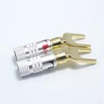 Antiwear Copper Spade Y Connector , Silver Nakamichi Locking Banana Plugs