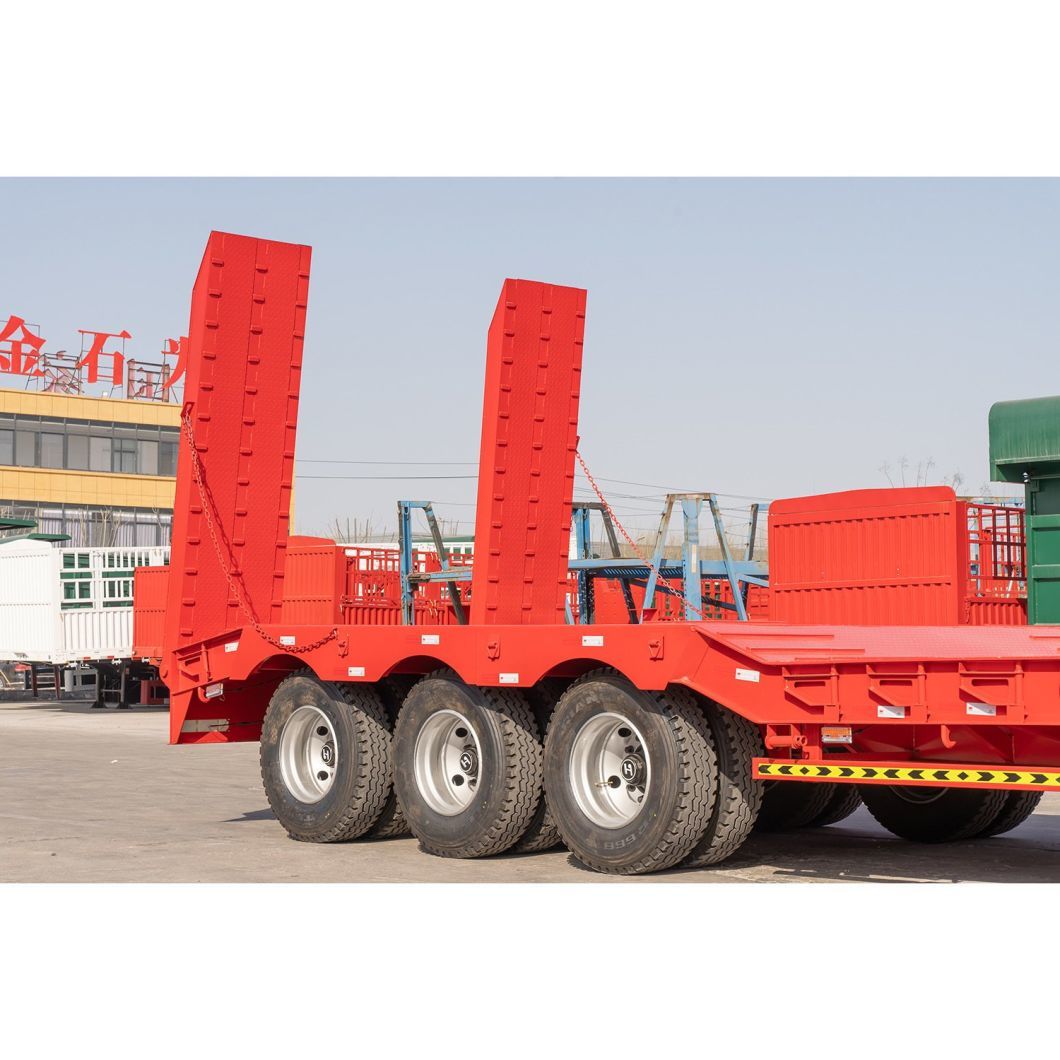 3 Axles Lowboy Semi-Trailer 60-100 Tons New Condition Hydraulic Heavy Duty Lowbed Flatbed Trailer