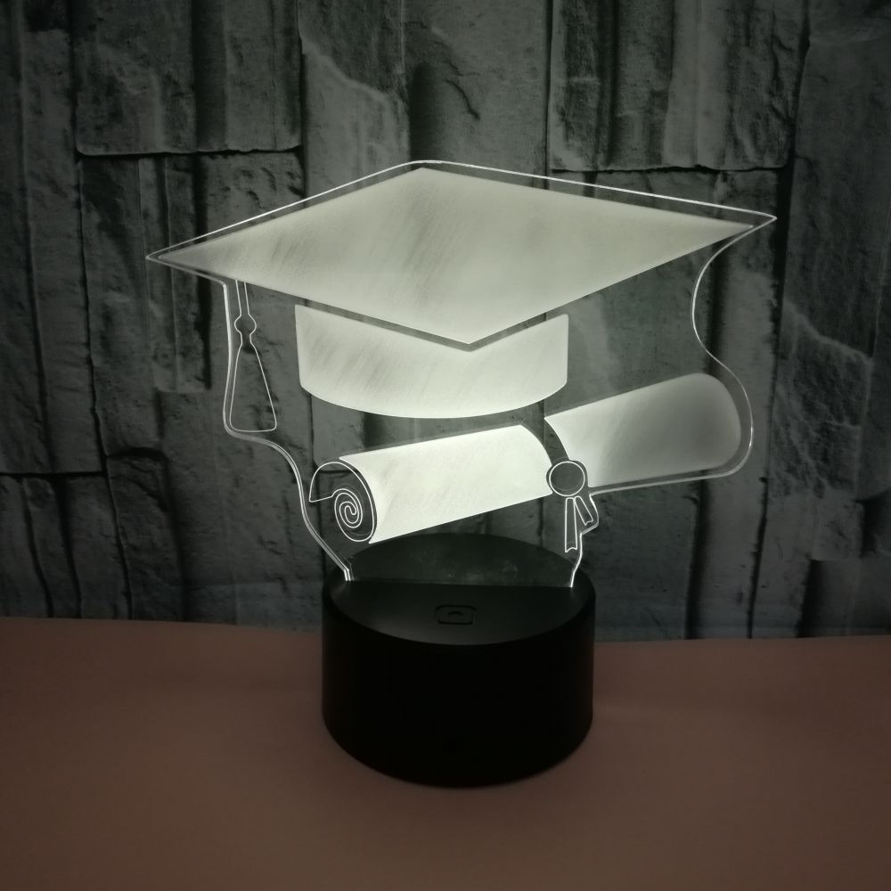 New bachelor hat 3D night lights custom OEM sign picture Graduate gift 3D small table lamp 