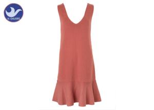 Quality V Neck Sleeveless Womens Knitted Dresses Sweaters Frills On Bottom wholesale