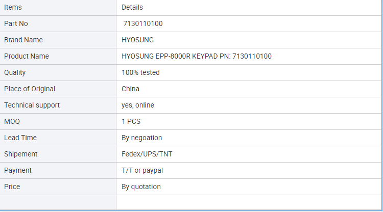 HYOSUNG EPP-8000R KEYPAD PN: 7130110100, 7130110100