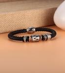 Hot sale mens skull stainless steel braided brown bracelet leather