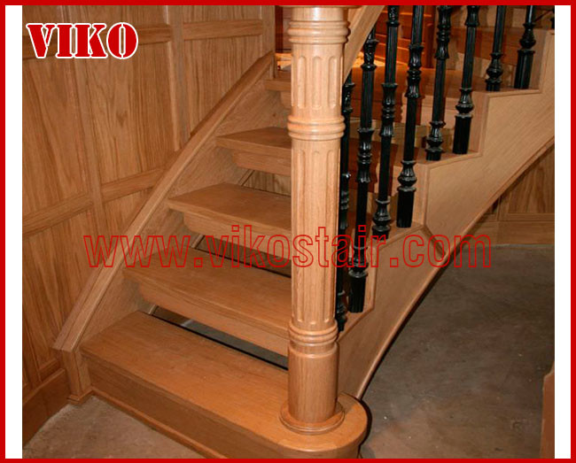 Wrought Iron Staircase VK109S Wrought Iron Handrail Tread Beech,Railing tempered glass, Handrail b eech Stringer,carbon