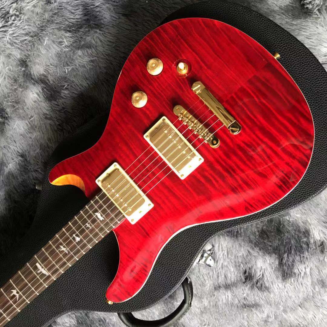 Custom Grand Flamed Maple Top Electric Guitar in Red with Gold Tuner Bridge