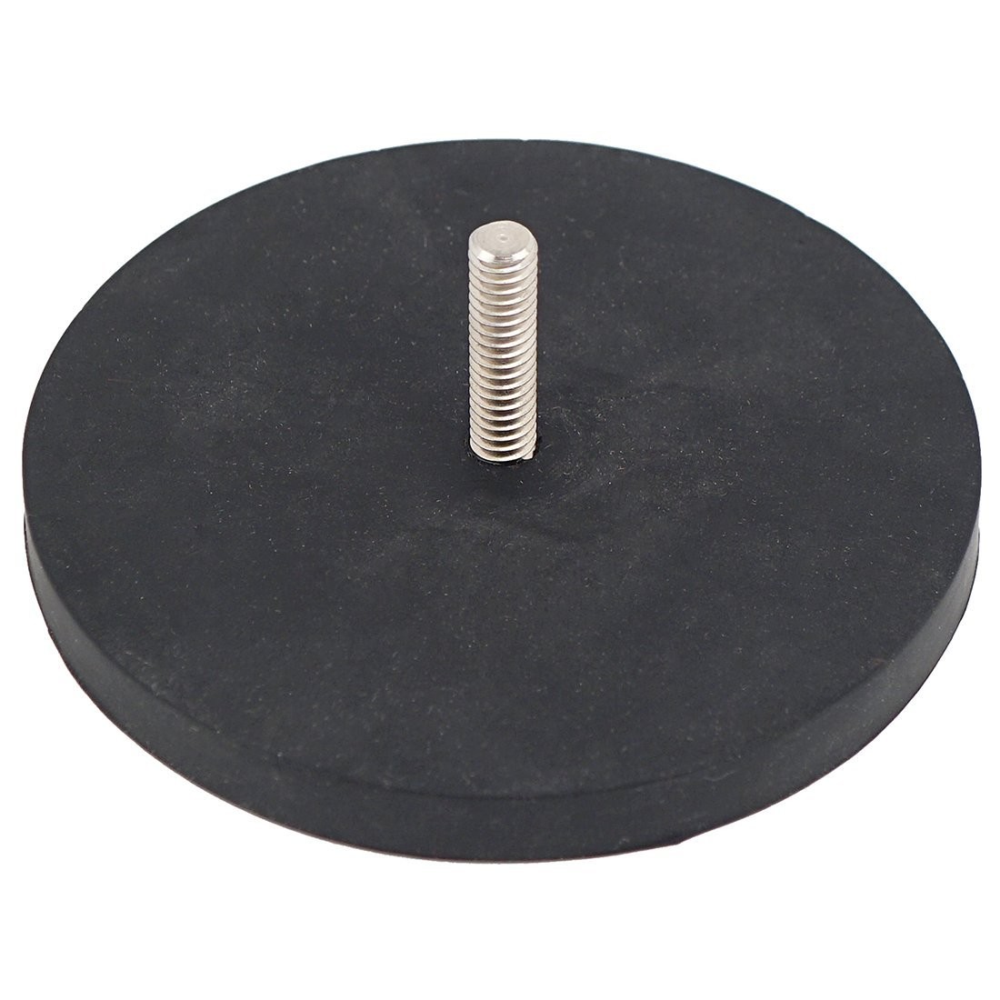 Kellin Neodymium Pot Magnet Retaining Magnet with Threaded Stud Rubber Covered Black 3.51" Diameter x 1.32" Thickness