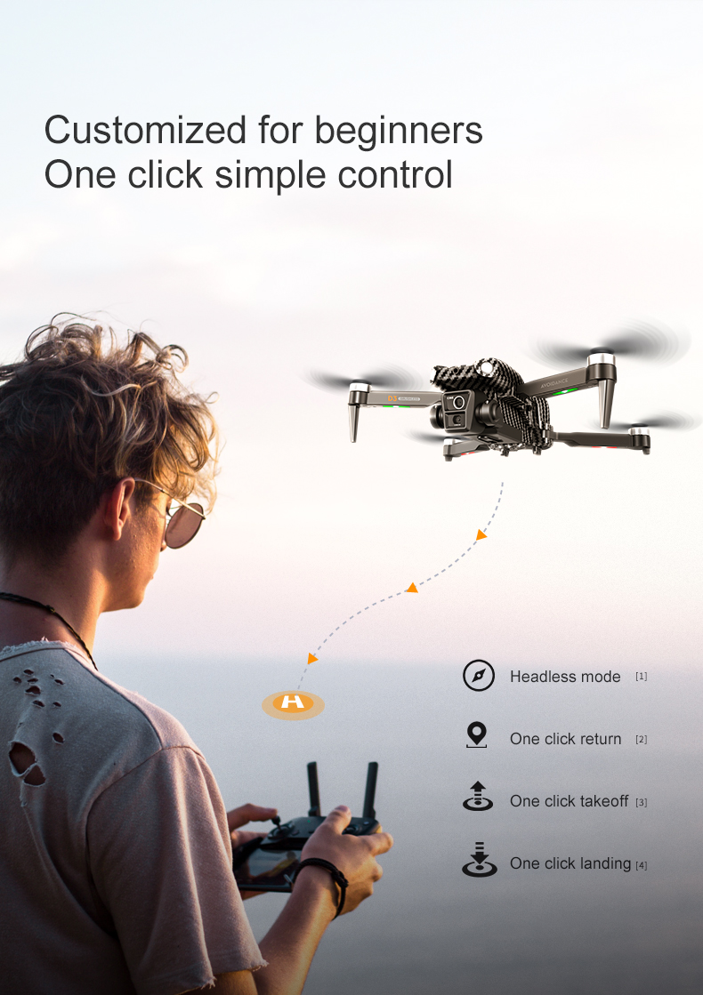 Beginner Operator Skill Level Portable RC Drone with Obstacle Avoidance and Triple Camera D3 Pro 4k Brushless Motor