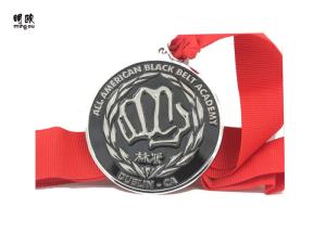 Quality Black Soft Enamel Color Fill Logo Champion Medal , Antique Engraved Copper Medallion wholesale