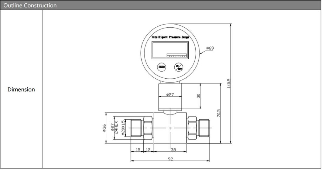 Battery Power Supply Pressure Display Meter Gauge