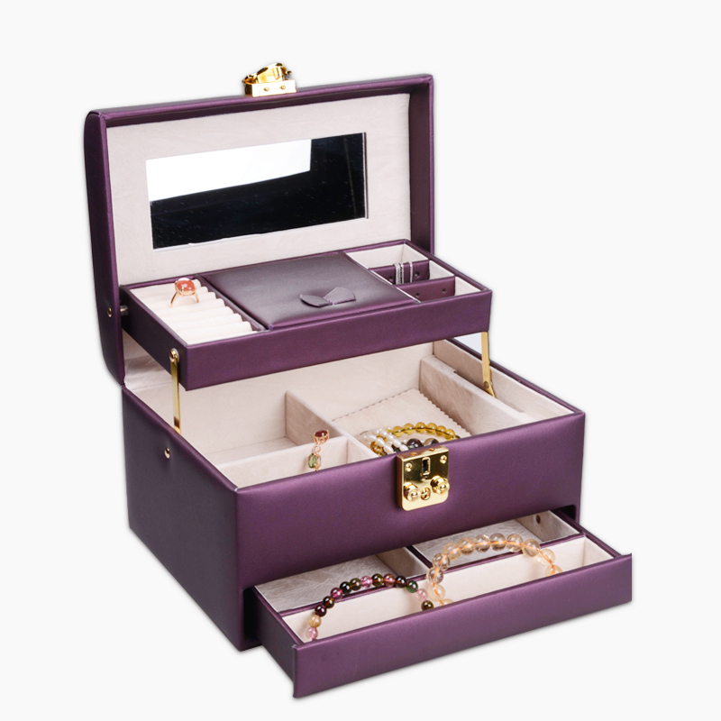 Travel Ornaments Leather Jewelry Box Lockable Square Shape Eco Friendly
