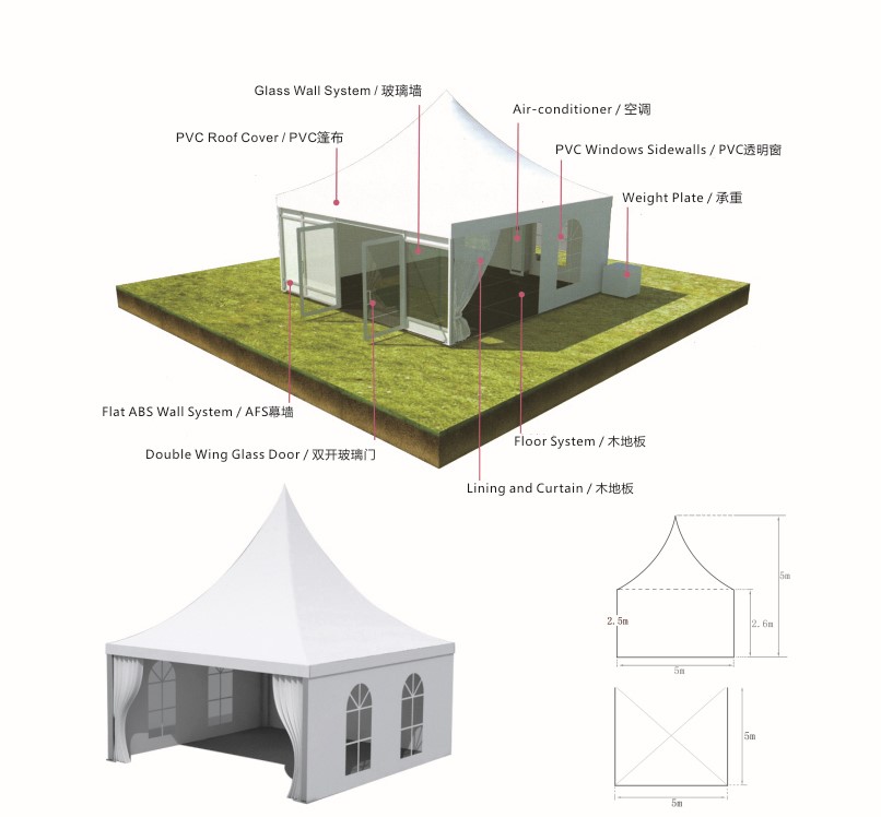 Customize Pagoda Outdoor event tent with aluminum profile 6061-T6 Frame