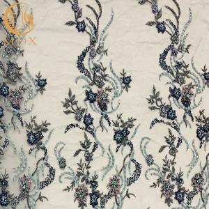 Quality Fashion Knitted 3D Embroidery Lace Fabric With Beads Applique Decoration wholesale