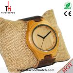 2016 Factory price Hot selling Leather strap Ronda movement quartz bamboo watch