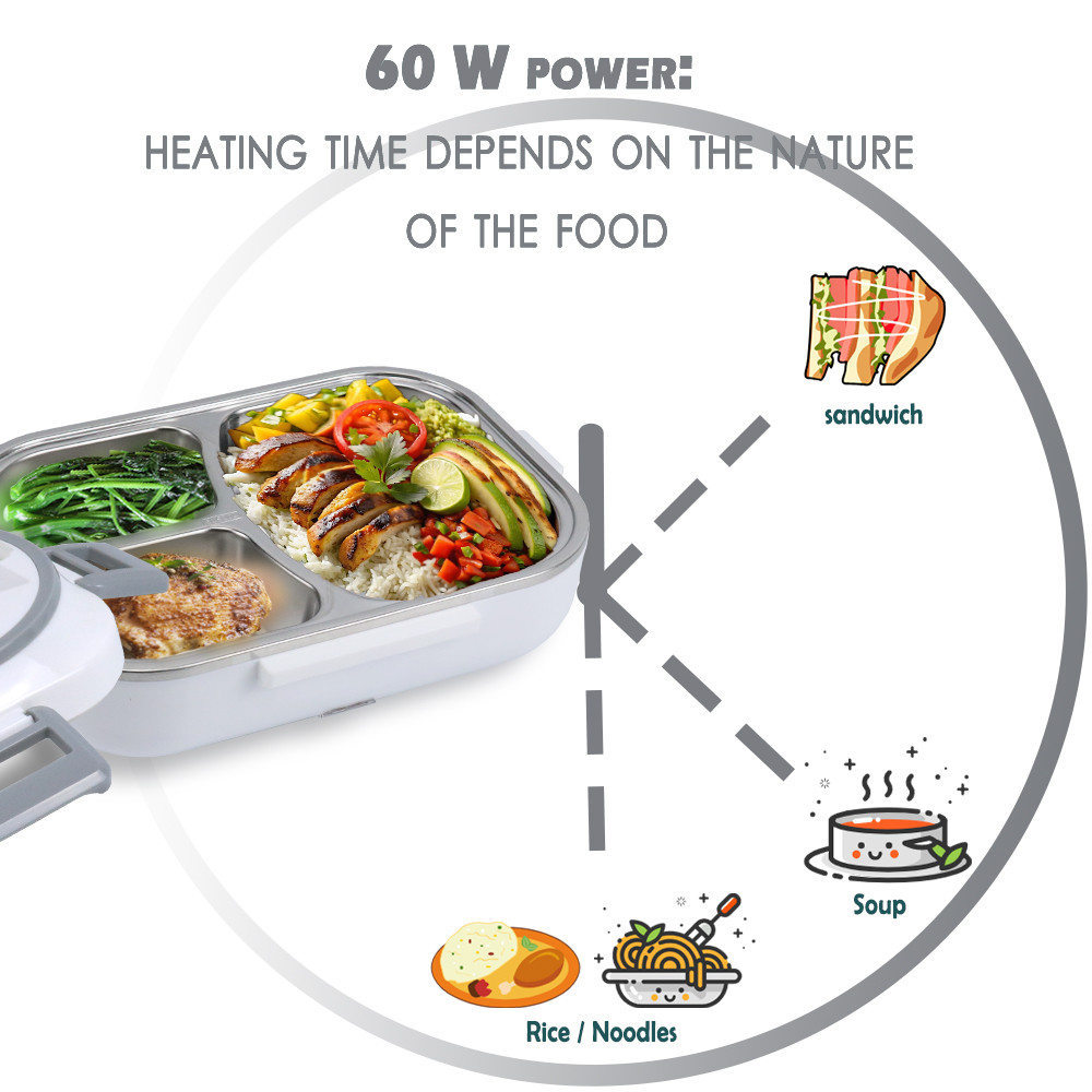 Electric Lunch Box Food Heater Portable Food Warmer With Fork & Spoon 60W Lunch Box 1.5L Crockpot Lunch Warmer Grey