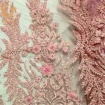 Modern Pink Beaded Embroidered Lace Fabric For Nigerian Wedding