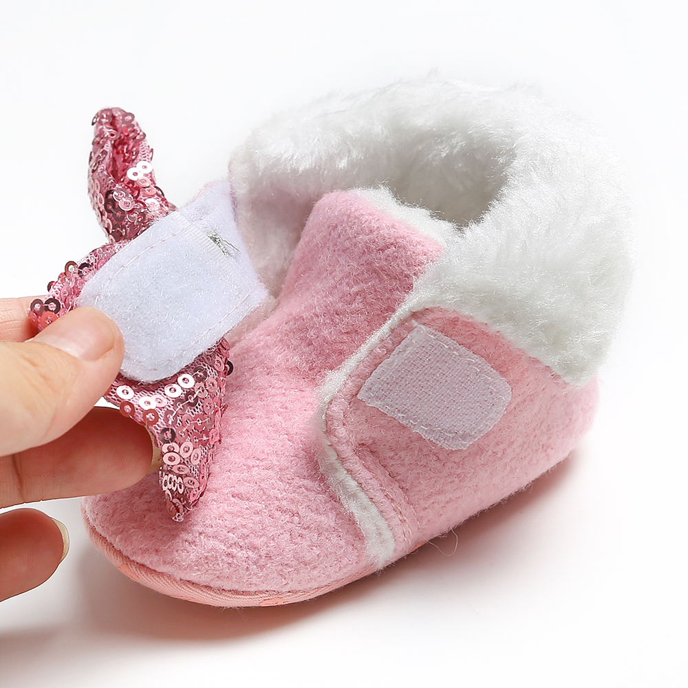 New designed Faux suede shining Bowknot prewalker outdoor infant girl baby booties