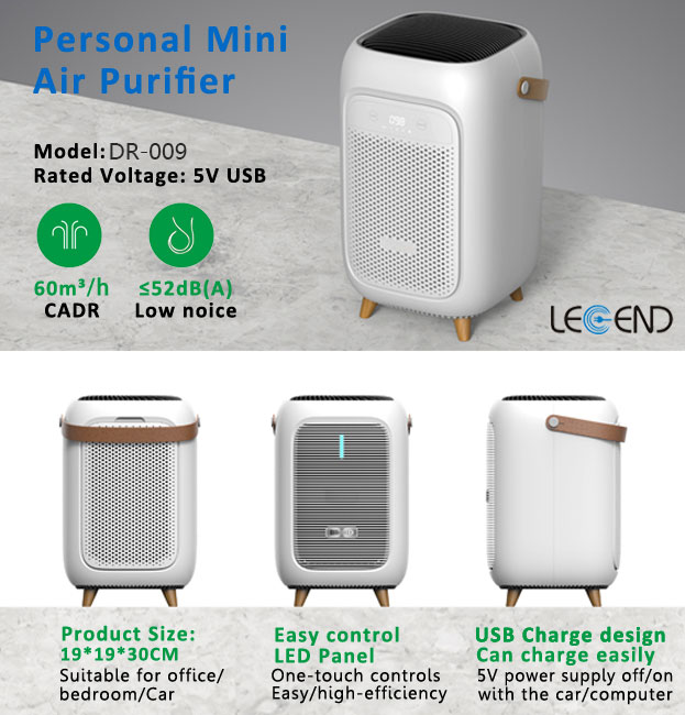 22dB Desktop Hepa Air Purifier 60m3/h 3 Stages Filtration USB