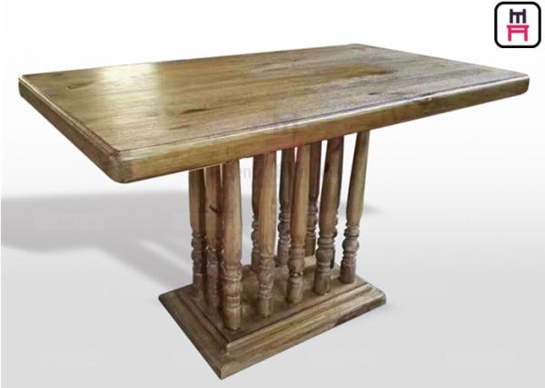Cheap Vintage Rectangle Restaurant Dining Table With Rustic Solid Wood Roman Column for sale