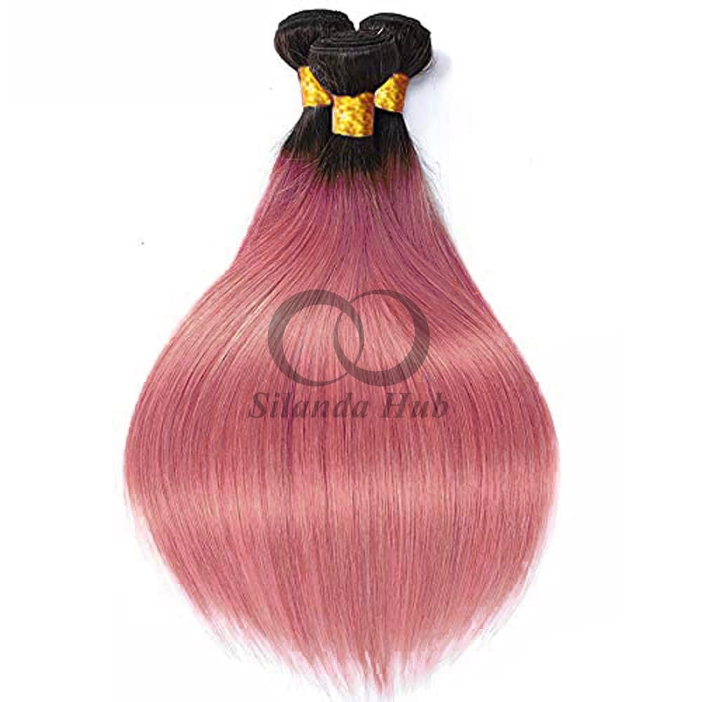 #T1B/Pink Straight Remy Human Hair Bundles Sew In Weave Bundles Brazilian Bundle Deals