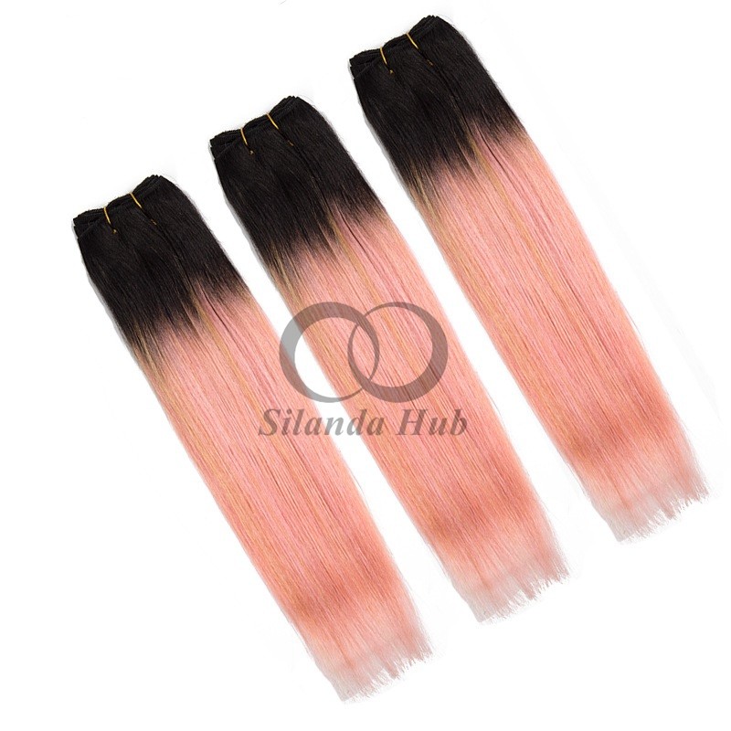 #T1B/Pink Straight Remy Human Hair Bundles Sew In Weave Bundles Brazilian Bundle Deals