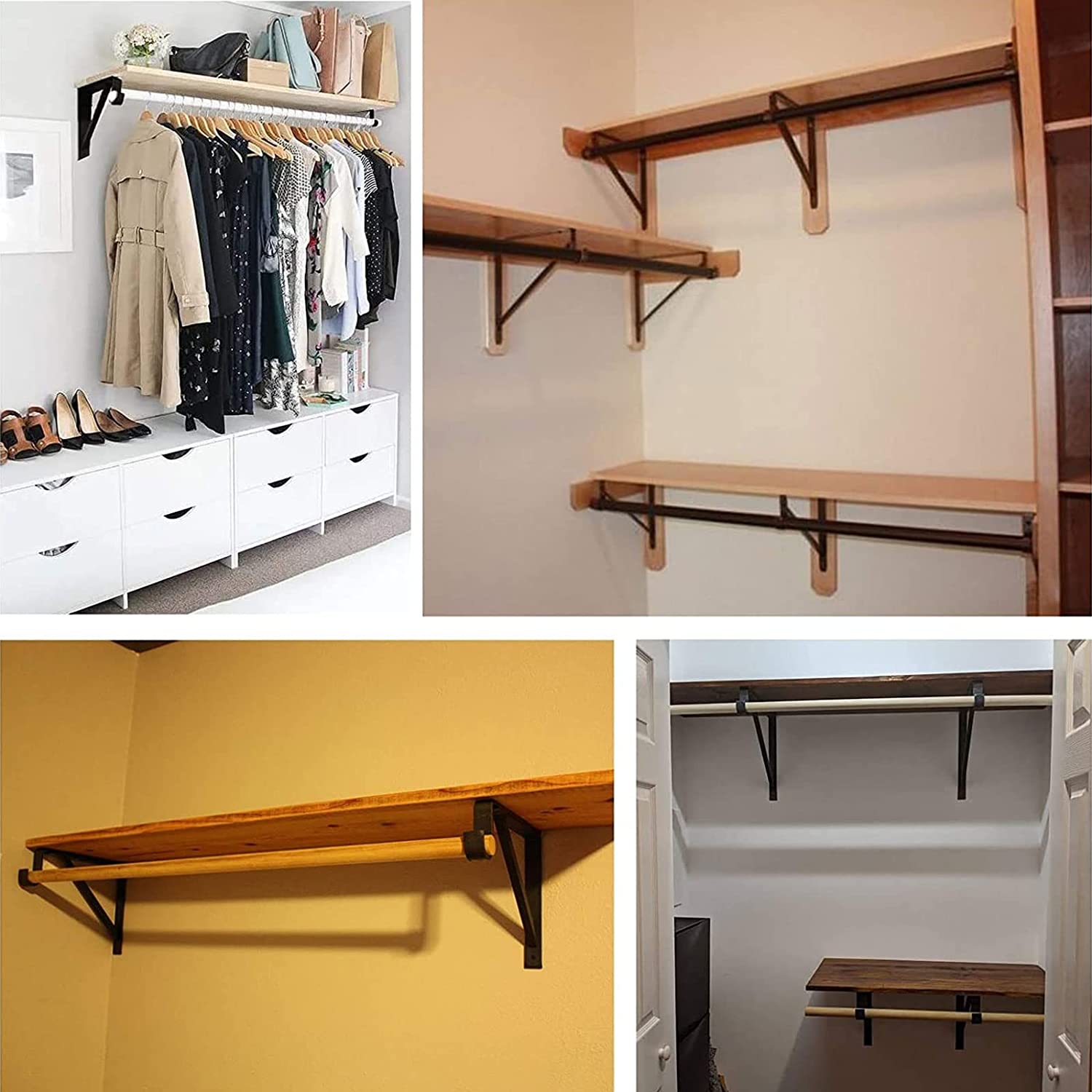 Black Heavy Duty Closet Rod Shelf Brackets Clothes Hanger Pole Support Bracket Offered