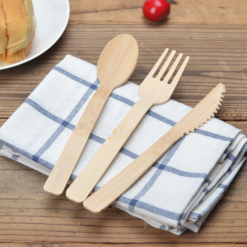 Knives Fork Spoons Bamboo Flatware Wooden Compostable Silverware Disposable