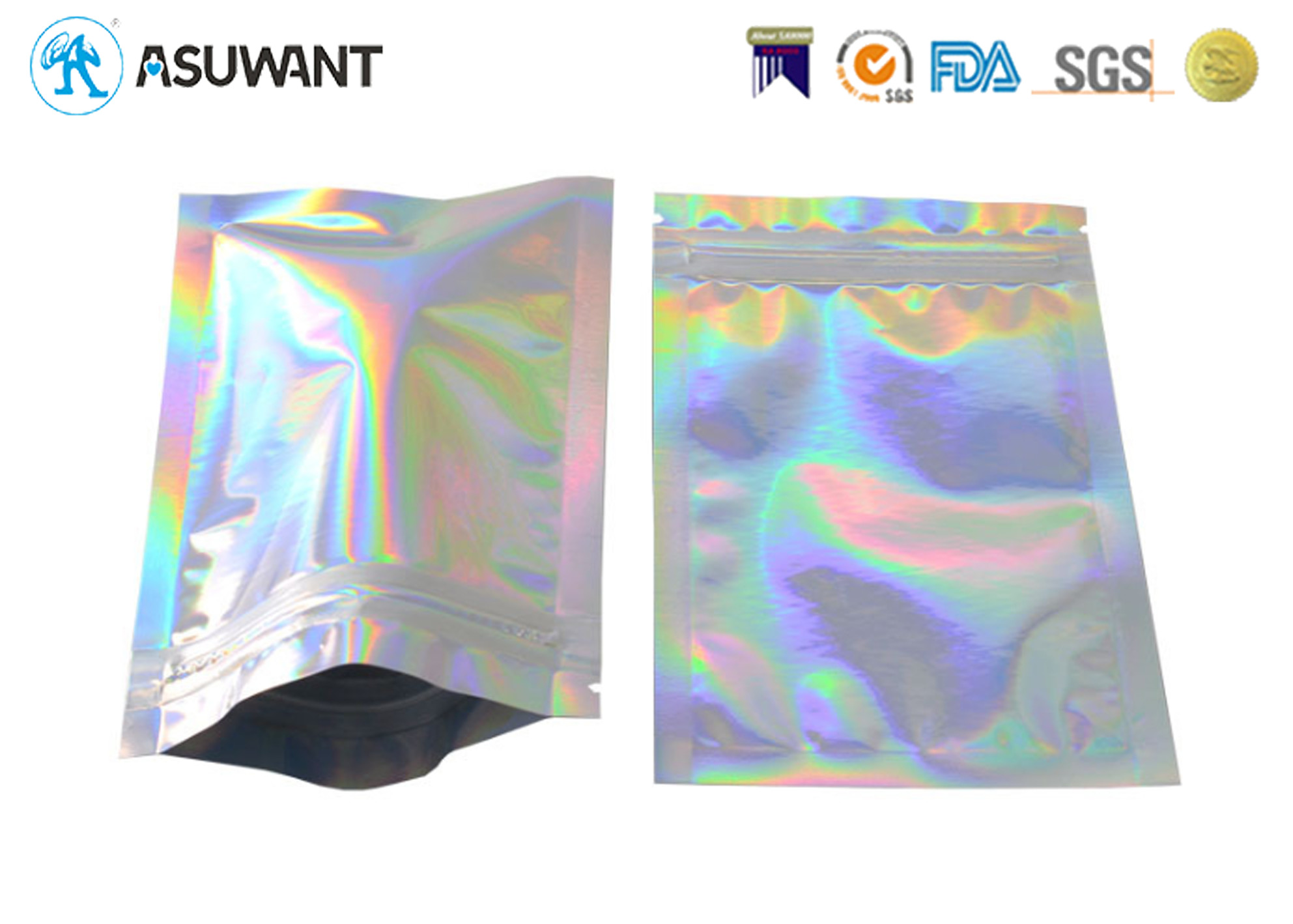 Holographic Weed Aluminium Foil Mylar Zipper Bags For Candy